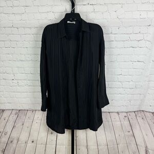 Alice + Olivia Black Striped Cupro Fabric Button Down Shirt Size Small